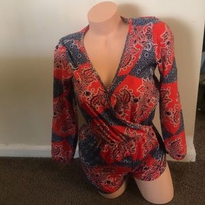 Flower printed romper with elastic waist band